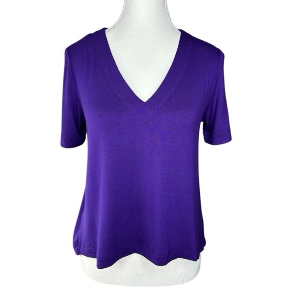 Betabrand‎ Womens XS Purple V-Neck High-Low Short Sleeve Knit Top XS NWOT